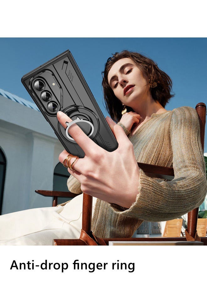 حافظة سامسونج Z Fold 7، حافظة هاتف دائرية ， حماية عدسة الكاميرا المرتفعة ， غطاء صلب من الدرجة العسكرية ， غطاء هاتف سامسونج Z Fold 7 من الموضة الممتازة المقاوم للصدمات ， أسود - Image 5