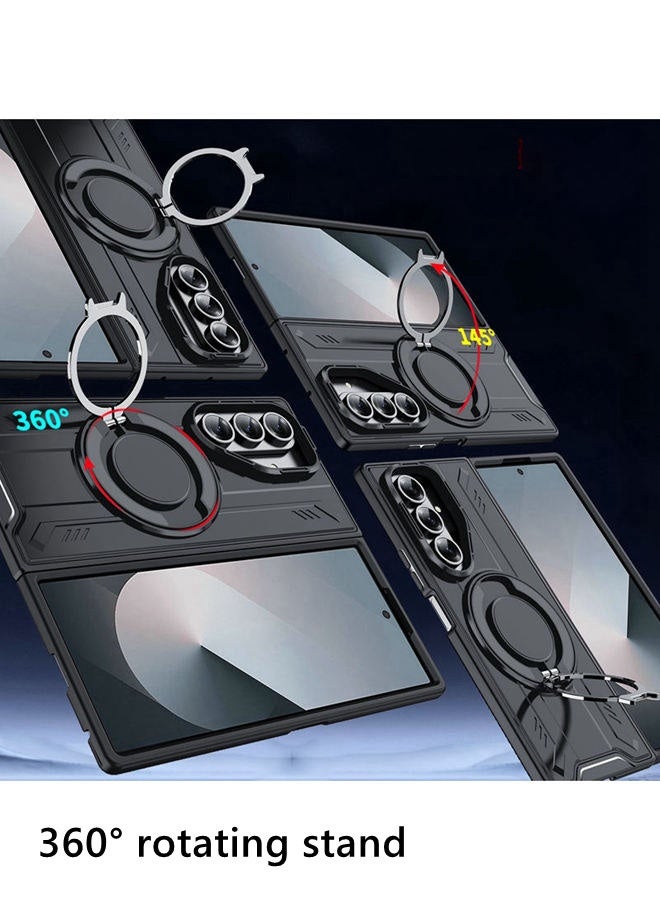 حافظة سامسونج Z Fold 7، حافظة هاتف دائرية ， حماية عدسة الكاميرا المرتفعة ， غطاء صلب من الدرجة العسكرية ， غطاء هاتف سامسونج Z Fold 7 من الموضة الممتازة المقاوم للصدمات ， أسود - Image 3