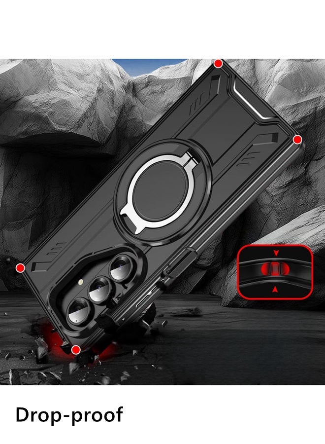 حافظة سامسونج Z Fold 7، حافظة هاتف دائرية ， حماية عدسة الكاميرا المرتفعة ， غطاء صلب من الدرجة العسكرية ， غطاء هاتف سامسونج Z Fold 7 من الموضة الممتازة المقاوم للصدمات ， أسود - Image 2