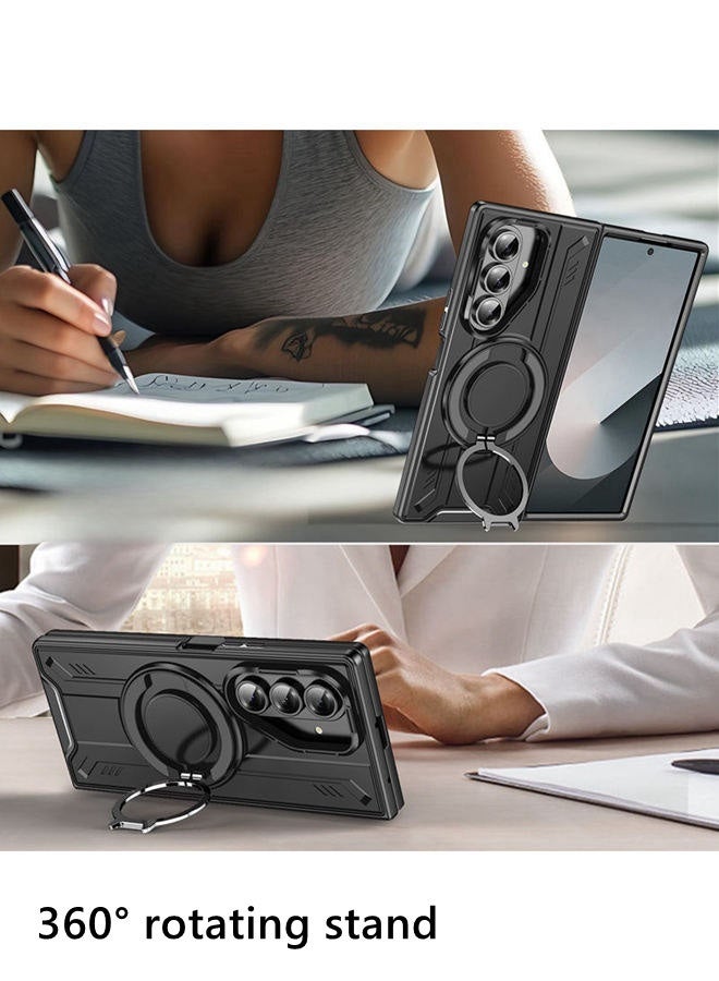 حافظة سامسونج Z Fold 7، حافظة هاتف دائرية ， حماية عدسة الكاميرا المرتفعة ， غطاء صلب من الدرجة العسكرية ， غطاء هاتف سامسونج Z Fold 7 من الموضة الممتازة المقاوم للصدمات ， أسود - Image 4