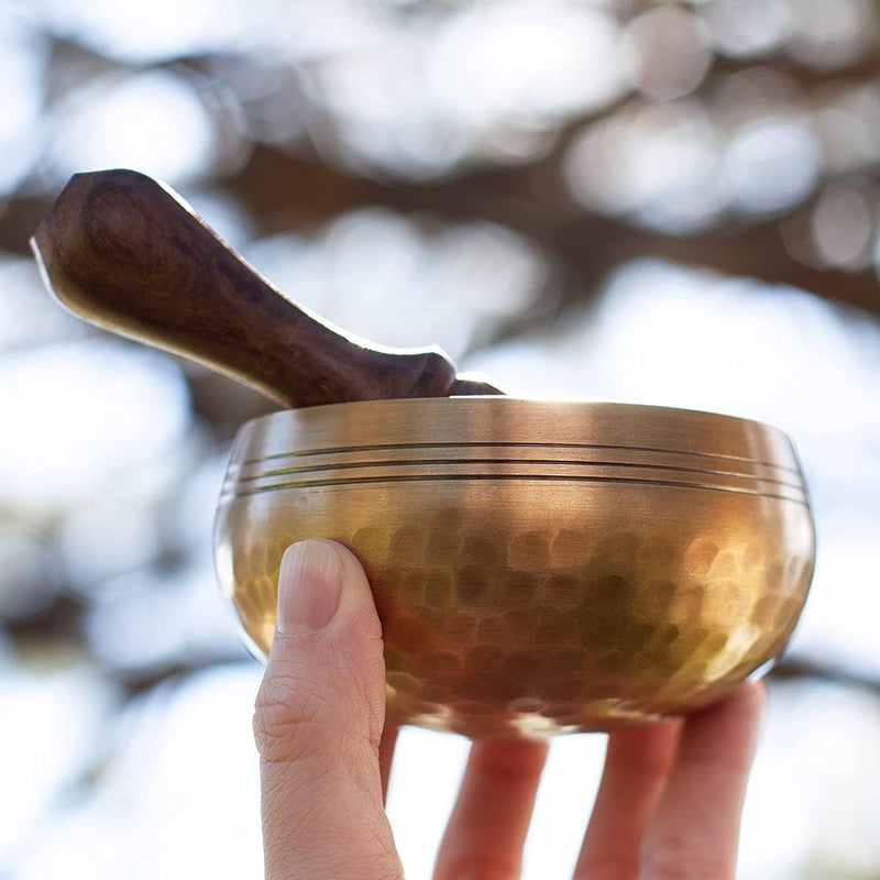 FASHERATI Tibetan Singing Bowls for Meditation, Meditation Singing Bowl, Buddhist Singing Bowl - Handcrafted Mindfulness Meditation Holistic Sound 7 Chakra Healing (4.5 Inch, Gold) - Image 4