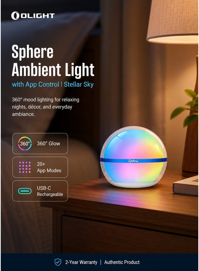 Olight Sphere Ambient Light (Multicolour RGB), Portable RGB Mood Light, Smart LED Lantern with App Control, 75 Lumens, 700mAh Rechargeable for Camping, Decor, Patio - Image 1