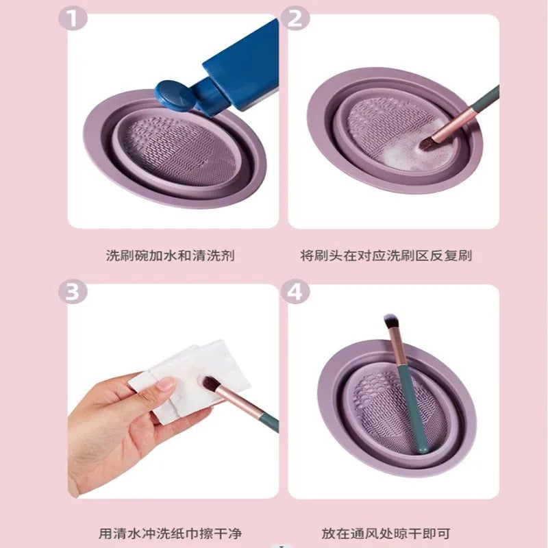 Makeup Brush Cleaning Three-Piece Set Silicone Foldable Washing Bowl Puff Beauty Blender Cleaning Pad Tool Drying Net Brush - Image 3