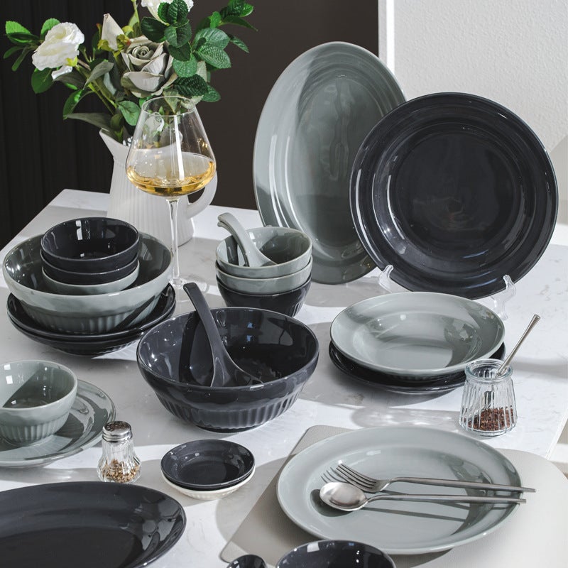 Nordic Light Gray Dish Suit High Color Value Dish Gift Box Tableware Household Rice Bowl Soup Bowl Ceramic Plate - Image 2