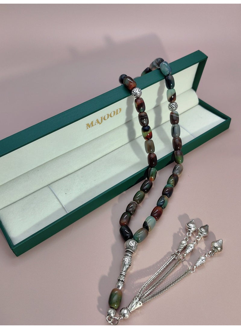 MAJOOD 33 Columnar Natural Agate Prayer Beads/Tasbih/16mm - Image 4