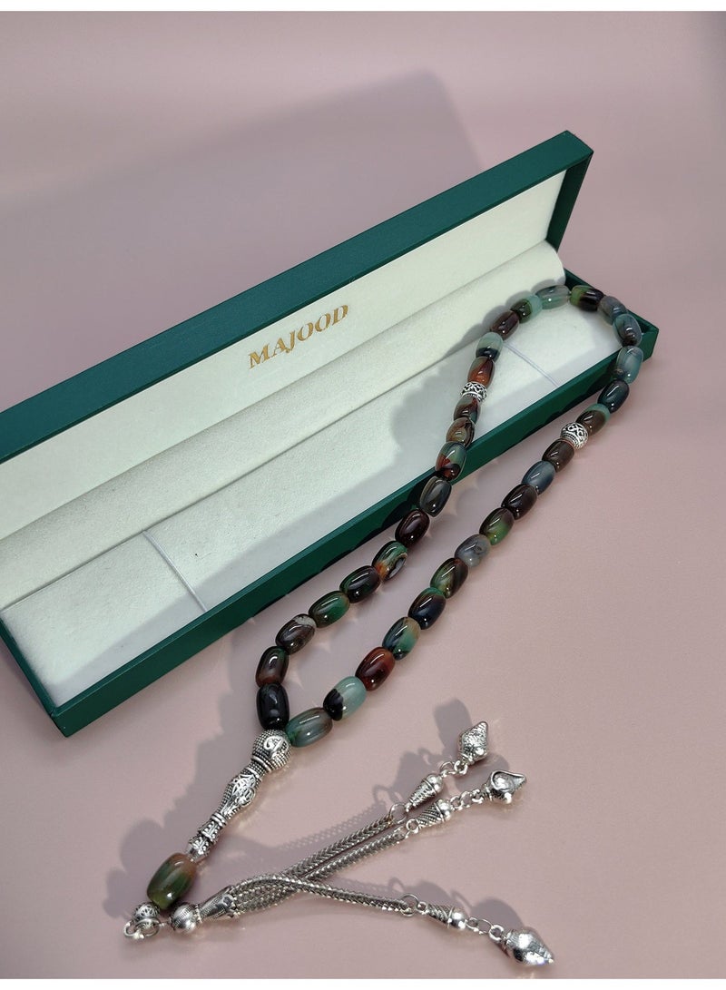 MAJOOD 33 Columnar Natural Agate Prayer Beads/Tasbih/16mm - Image 3