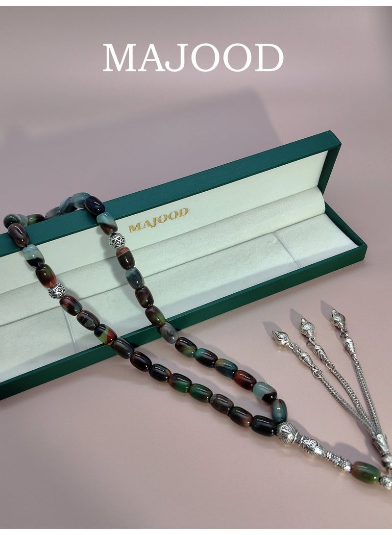 MAJOOD 33 Columnar Natural Agate Prayer Beads/Tasbih/16mm - Image 2