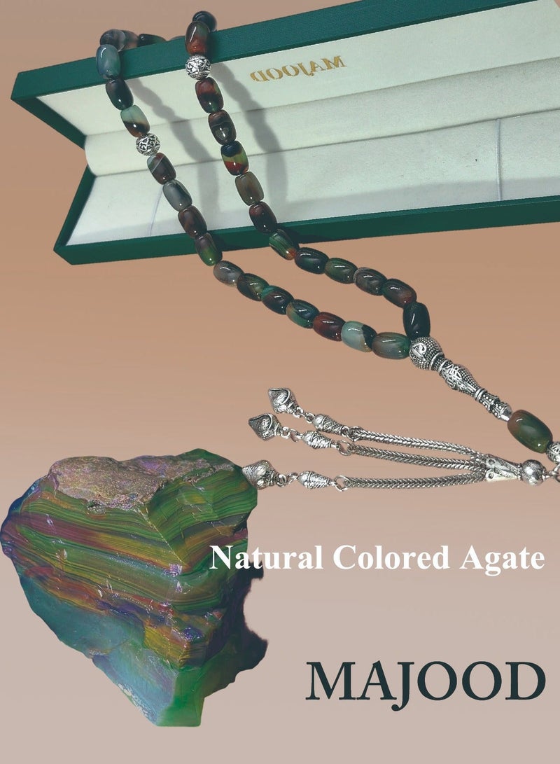 MAJOOD 33 Columnar Natural Agate Prayer Beads/Tasbih/16mm - Image 1