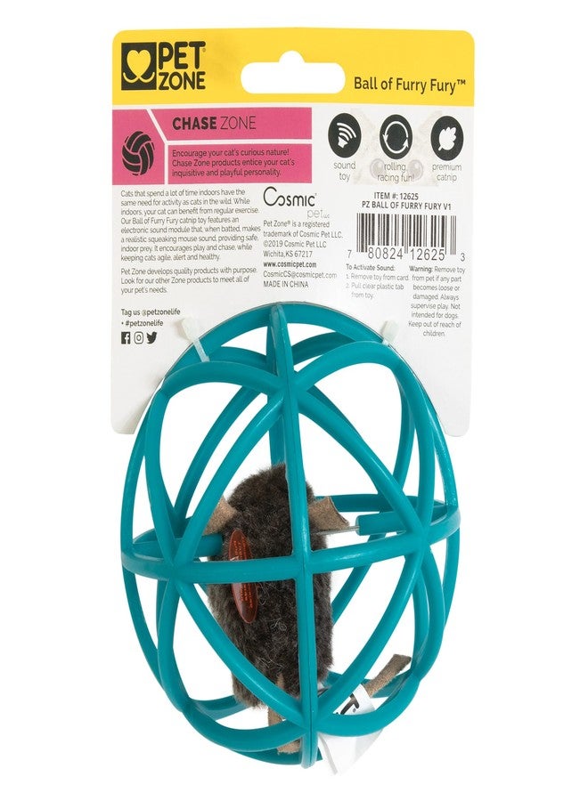 Pet Zone Ball of Furry Fury Premium Catnip Cat Toy with Real Mouse Sounds, for Chase, Rolling and Racing, Teal - Image 5