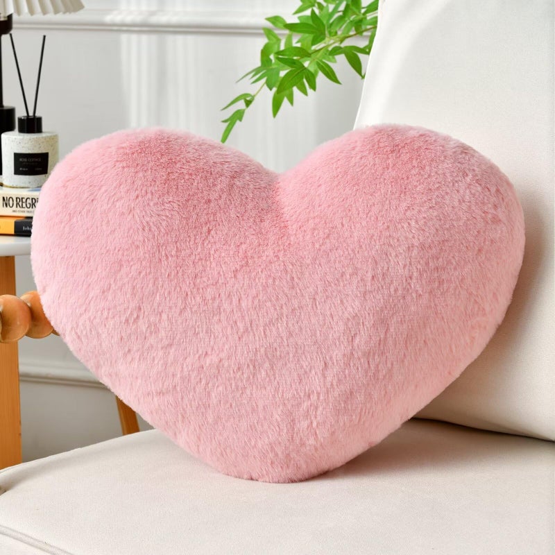 IREMATE Heart Pillow Pink Throw Pillows Decorative Pillows for Bed Couch Cute Faux Rabbit Fur Small Pillow for Women Valentine Anniversary Fall Halloween Christmas Home Decor Medium 20x15 - Image 2