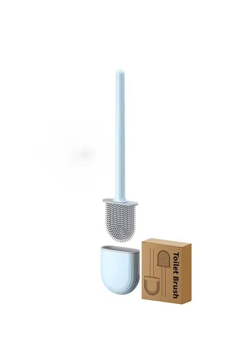 BLUE CORAL Flexible Silicone Toilet Brush with Holder Bathroom Leakproof Soft Toilet Bowl Cleaner Brush Wall Mounted Toilet Cleaning Brush  - Image 1