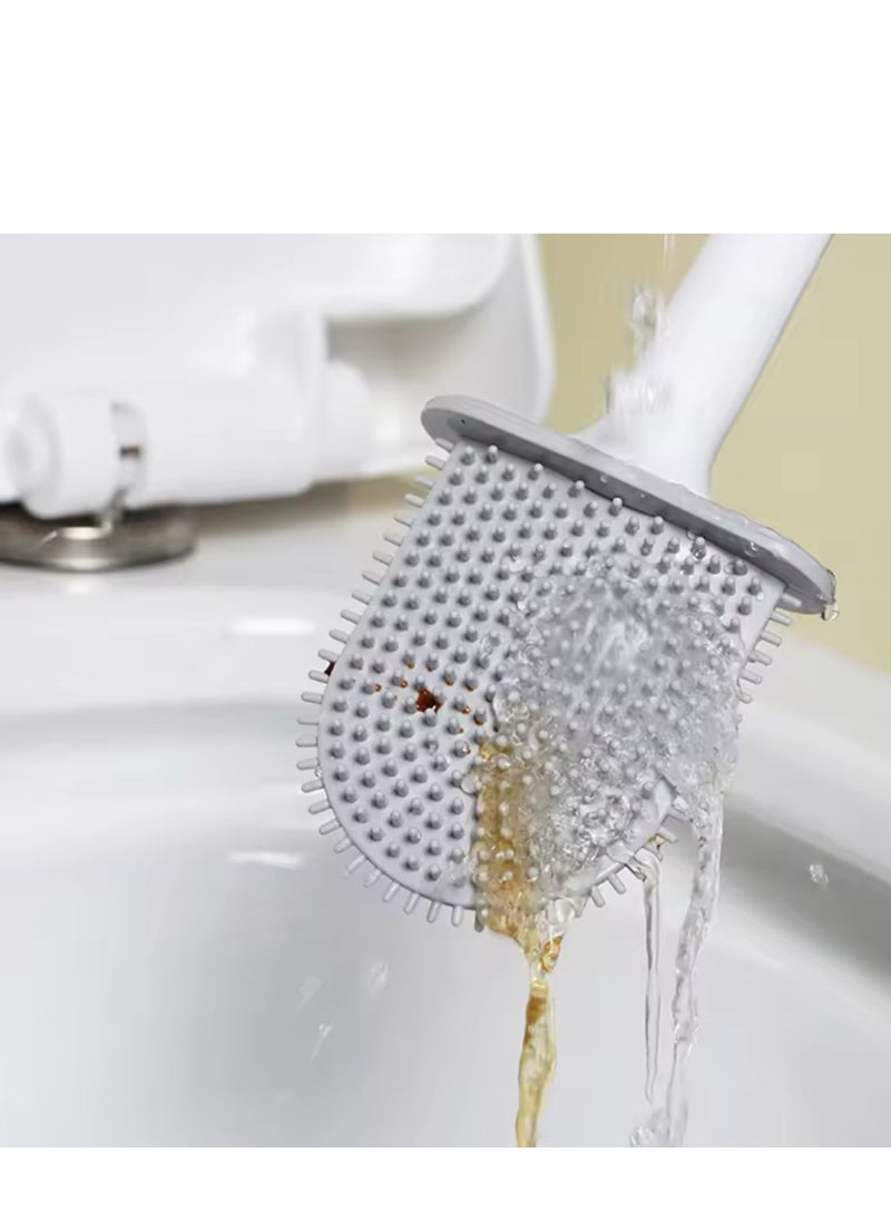 BLUE CORAL Flexible Silicone Toilet Brush with Holder Bathroom Leakproof Soft Toilet Bowl Cleaner Brush Wall Mounted Toilet Cleaning Brush  - Image 2
