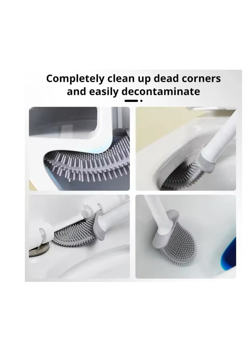 BLUE CORAL Flexible Silicone Toilet Brush with Holder Bathroom Leakproof Soft Toilet Bowl Cleaner Brush Wall Mounted Toilet Cleaning Brush  - Image 4