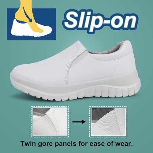 Hawkwell Women's Slip On Lightweight Water Resistant Nurse Shoes Slip Resistant Healthcare Work Shoes,White Synthetic,8 M US - Image 4