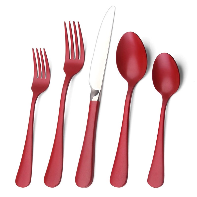 Red Silverware Set Bysta 20Piece Stainless Steel Flatware Set Kitchen Utensil Set Service for 4 Tableware Cutlery Set for Home and Restaurant Knives mirror polish Dishwasher Safe