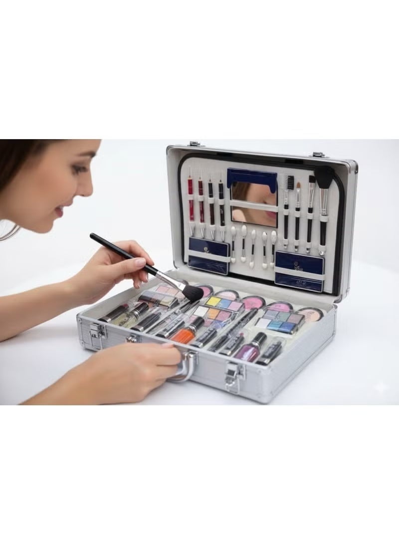 Soft Rose Complete Makeup Kit (Large Size) - Professional Aluminum Case Comprehensive Face, Eyes & Lips - Luxury Beauty Set with Mirror & Applicators - Image 1