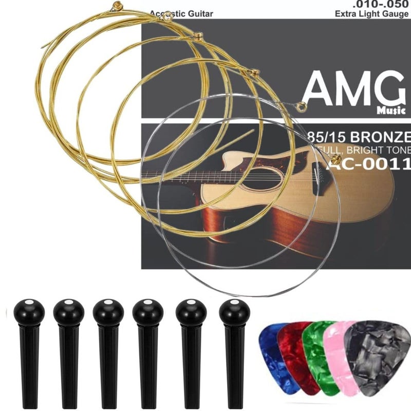 TechBlaze MOCKING BIRD Acoustic Guitar String Set of 6 Stainless Steel Acoustic Guitar String set with Hollow Ball End Full Replacement Guitar Saddle Set (0.10-0.50 Extra Light Gauge) - Image 1