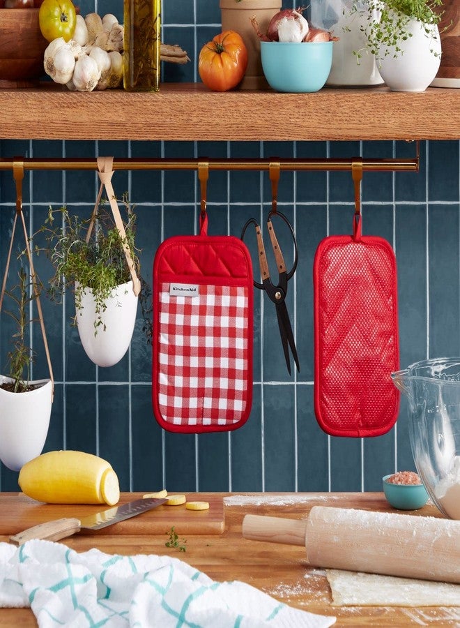 KitchenAid Gingham Pot Holder 2-Pack Set, Passion Red, 7"x10" - Image 2