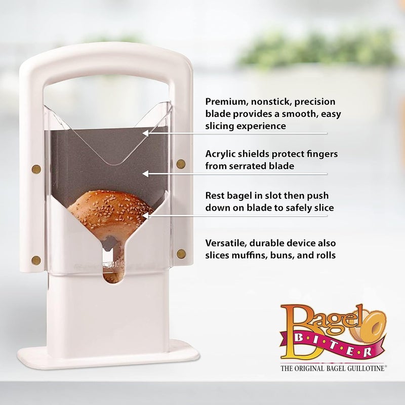 Hoan The Original Bagel Guillotine Slicer - 9.25-Inch Stainless Steel Blade Slicer - Safe and Efficient Easy Bagel Cutter for Muffins, Rolls, Buns with Precision Ground Serrated Blade (White) - Image 5