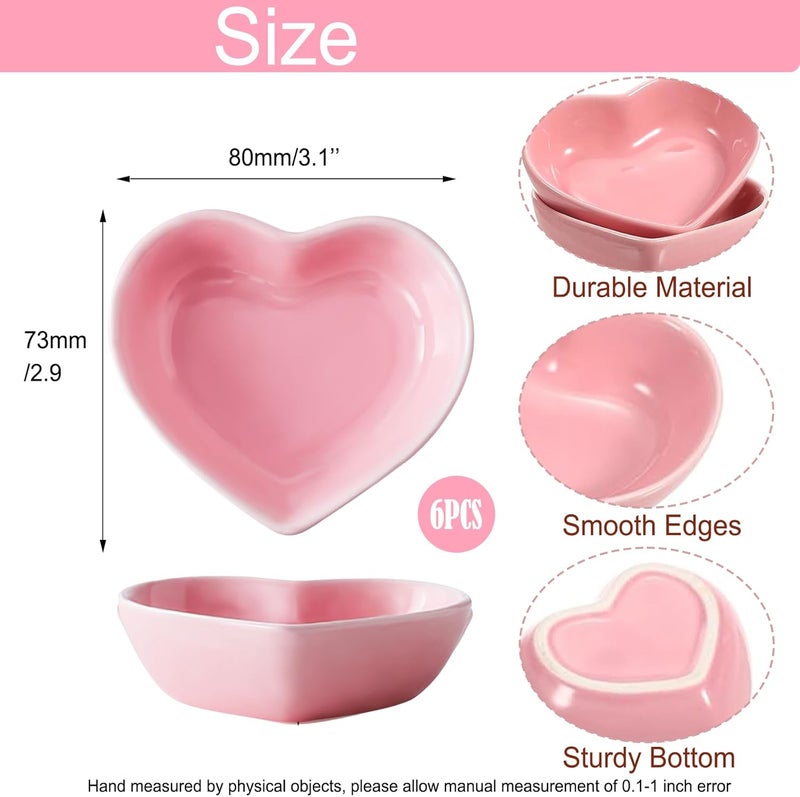 BigNoseDeer Super Cute heart shape Ceramic Sauce DishMini Side Seasoning DishCondiment DishesSushi Soy Dipping BowlSnack Serving DishesLove Porcelain Small Saucer SetSet of 6 - Image 4