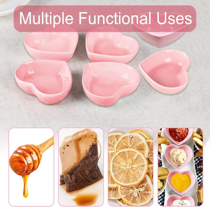 BigNoseDeer Super Cute heart shape Ceramic Sauce DishMini Side Seasoning DishCondiment DishesSushi Soy Dipping BowlSnack Serving DishesLove Porcelain Small Saucer SetSet of 6 - Image 3