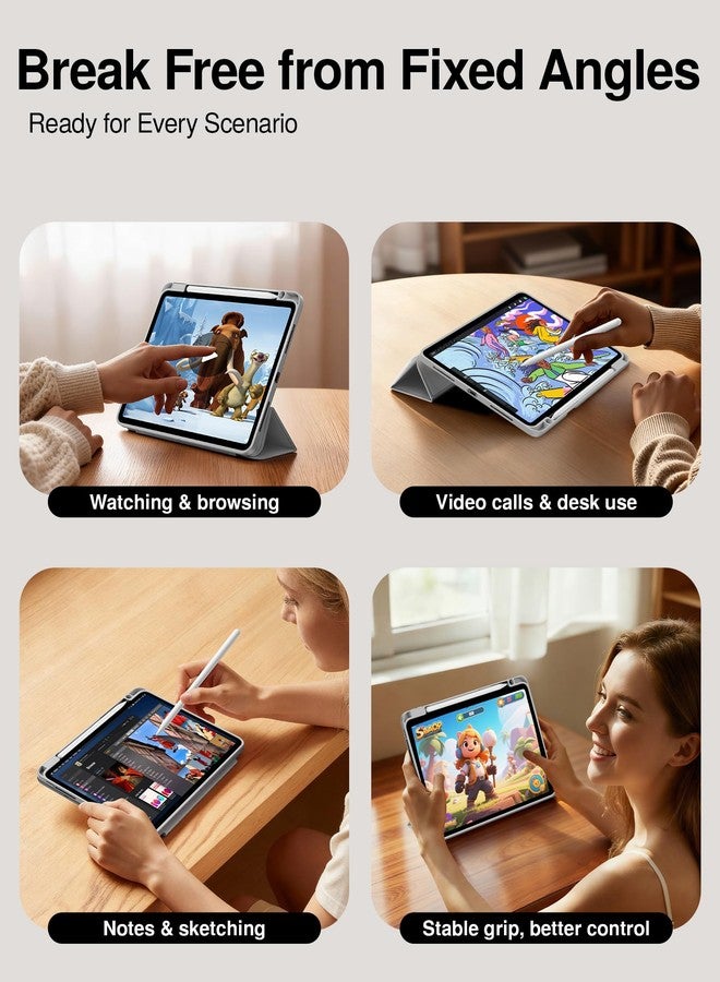 Smartdevil Case for iPad Pro 11-inch 2024 (M4, 7th Gen) with Pencil Holder, Slim Trifold Stand Cover with Clear Hard Back, Anti-Bend Protection, Auto Wake/Sleep, Supports Touch ID - Light Gray - Image 3