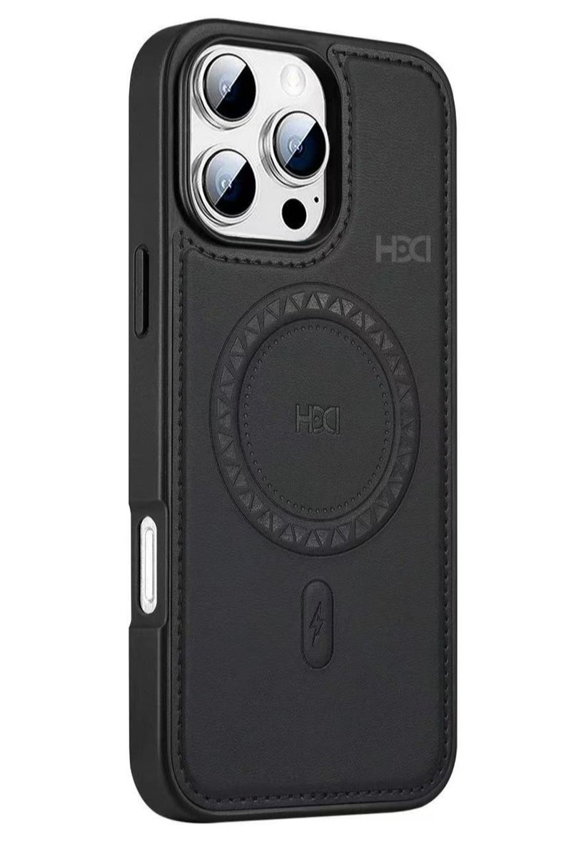 أتش دي دي غطاء حمايه لهاتف ايفون 16 برو ماكس جراب مغناطيسي ياتي بحواف مرتفعة حول الشاشة تساعد على منع الخدوش - أسود - Image 1