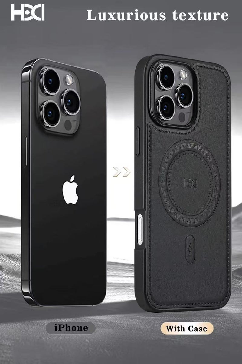 أتش دي دي غطاء حمايه لهاتف ايفون 16 برو ماكس جراب مغناطيسي ياتي بحواف مرتفعة حول الشاشة تساعد على منع الخدوش - أسود - Image 2