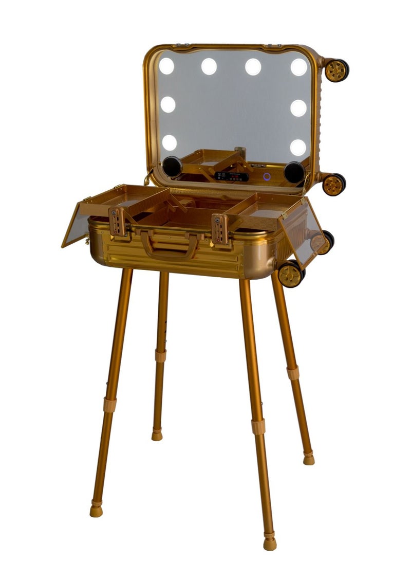 MAYLAN Makeup Train Stand Case With Pro Studio Artist Trolley - Gold - Image 1