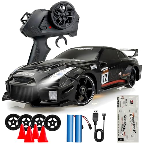 HTURCCOP 124 RC Drift 24GHz with LED Light Race Car Toys for Boys and Girls Aged 6 Speed Adjustable up to 23KmH HighSpeed RC Racing Cars Toy Gift for Boys Girls Black - Image 1