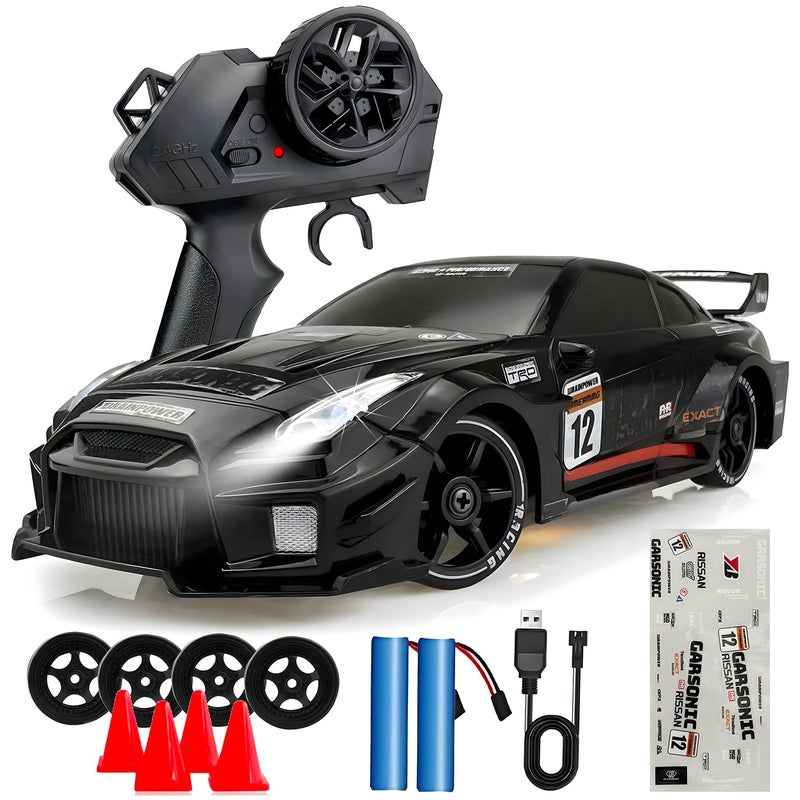 HTURCCOP 124 RC Drift 24GHz with LED Light Race Car Toys for Boys and Girls Aged 6 Speed Adjustable up to 23KmH HighSpeed RC Racing Cars Toy Gift for Boys Girls Black - Image 3