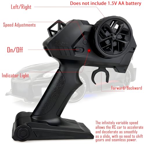 HTURCCOP 124 RC Drift 24GHz with LED Light Race Car Toys for Boys and Girls Aged 6 Speed Adjustable up to 23KmH HighSpeed RC Racing Cars Toy Gift for Boys Girls Black - Image 5