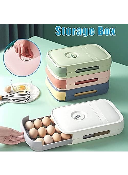 PLUMAZE PLUMAZE Organize Your Eggs with Ease DrawerType Egg Storage Box with Date Reminder Holds 18 Eggs Blue  - Image 2