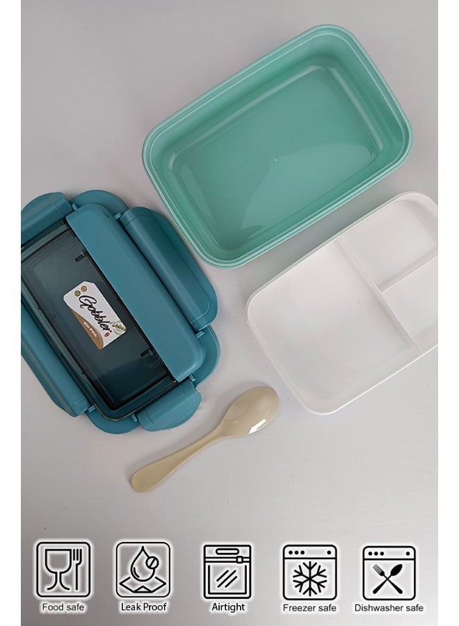 Toshionics Lunch Box 1.1L – 2 Layer – Leakproof, BPA-Free, 3 Compartments, Spoon Included – For Kids & Adults – Ideal for School, Office, Travel, Home – 20x12x6 cm - Image 2