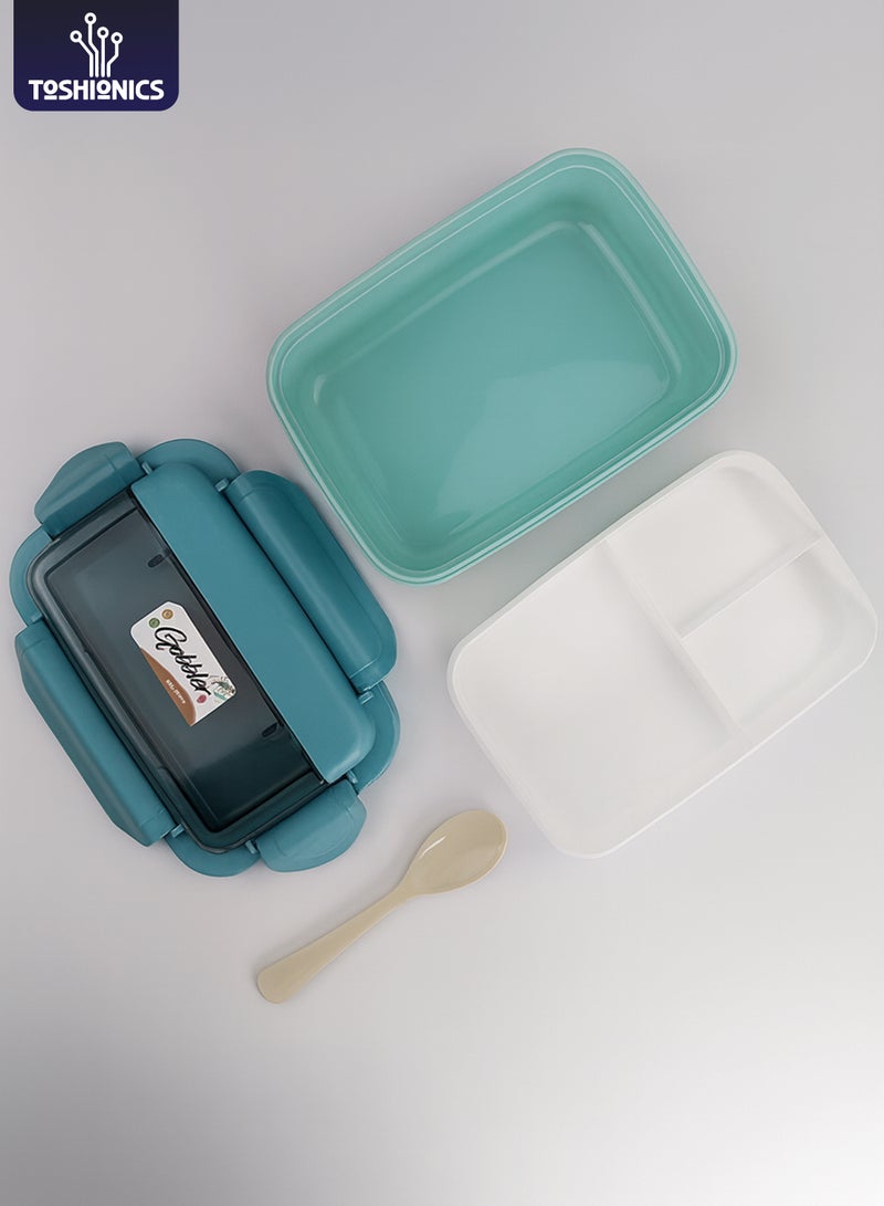Toshionics Lunch Box 1.1L – 2 Layer – Leakproof, BPA-Free, 3 Compartments, Spoon Included – For Kids & Adults – Ideal for School, Office, Travel, Home – 20x12x6 cm - Image 1
