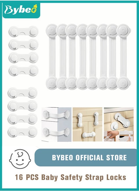 16-Piece Baby Safety Strap Locks Child Lock for Cabinets and Drawers, Toilet, Fridge & More. 3M Adhesive Pads. Easy Installation, No Drilling Required, White