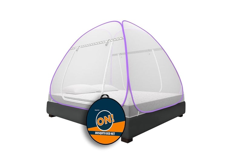KOLAR Supreme On Mosquito Net with Pocket for Mobile, Spectacles, King Size 6.5 Feet x 6.5 Feet Premium Machardani, Strong and Durable, 30 GSM, Tent Type, Foldable, Corrosion Resistant (Purple, King) - Image 1