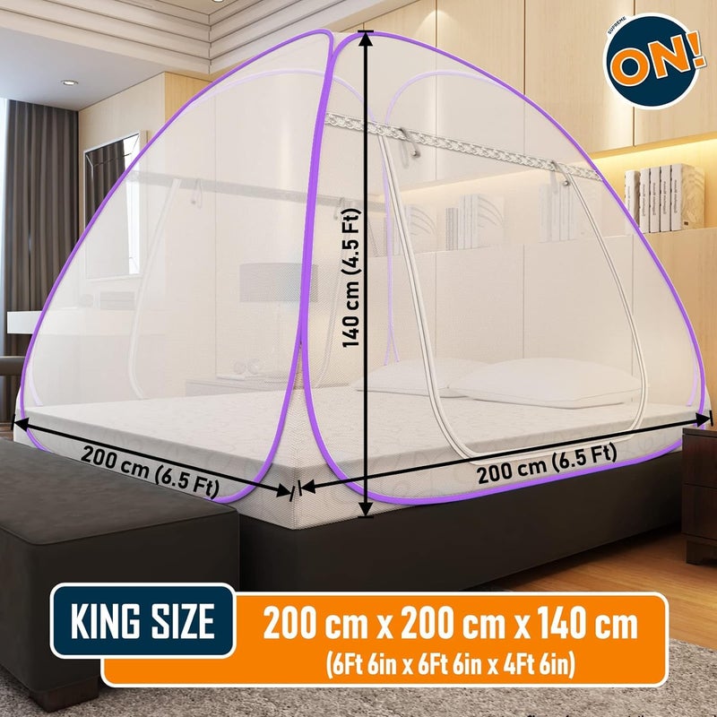 KOLAR Supreme On Mosquito Net with Pocket for Mobile, Spectacles, King Size 6.5 Feet x 6.5 Feet Premium Machardani, Strong and Durable, 30 GSM, Tent Type, Foldable, Corrosion Resistant (Purple, King) - Image 3