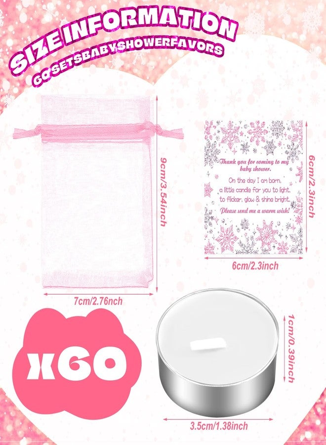 MTLEE 60 Sets Baby Shower Party Favors for Guests Baby Shower Gifts Tea Lights Candles with Thank Tags and Return Gift Bags for Birthday Gender Reveal Party Supplies(White,Snowflake) - Image 3