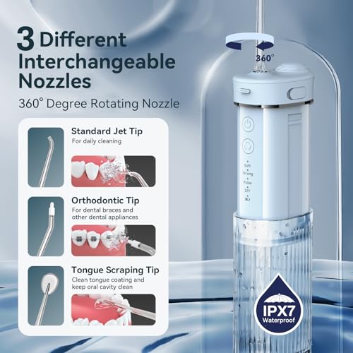 JTF Portable Mini Water Dental Flosser for Teeth Cleaning Travel Oral Irrigator with Telescopic Water Tank,4 Modes IPX7 Waterproof Design - Perfect for Braces, Bridges, and Home & Travel Dental Care - Image 4