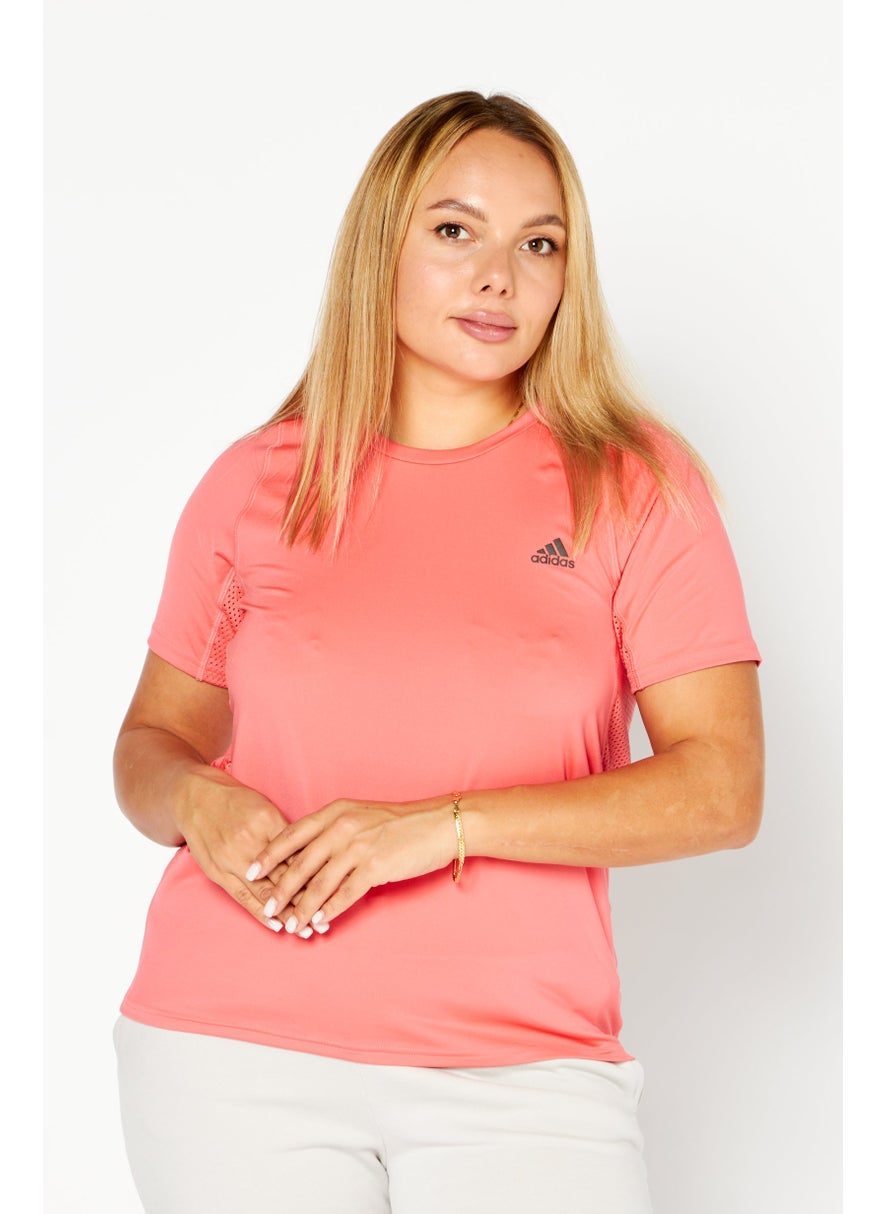 Adidas Women Sportswear Fit Short Sleeve Running T-Shirts, Coral  - Image 1