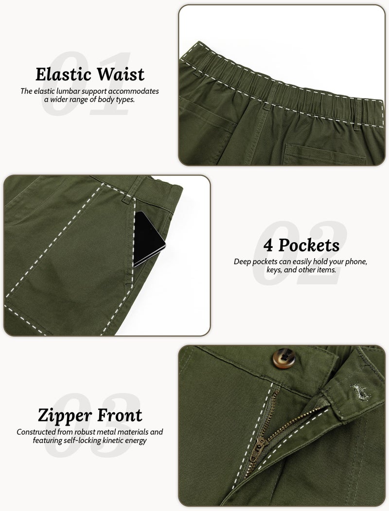Eddoyee Womens Wide Leg Ankle Pants, High Waisted Straight Leg Stretch Casual Elastic Waist Cropped Pants Army Green - Image 4