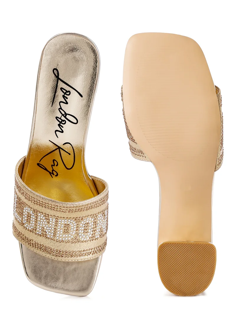 London Rag Rhinestone Embellished London Sandals in Gold