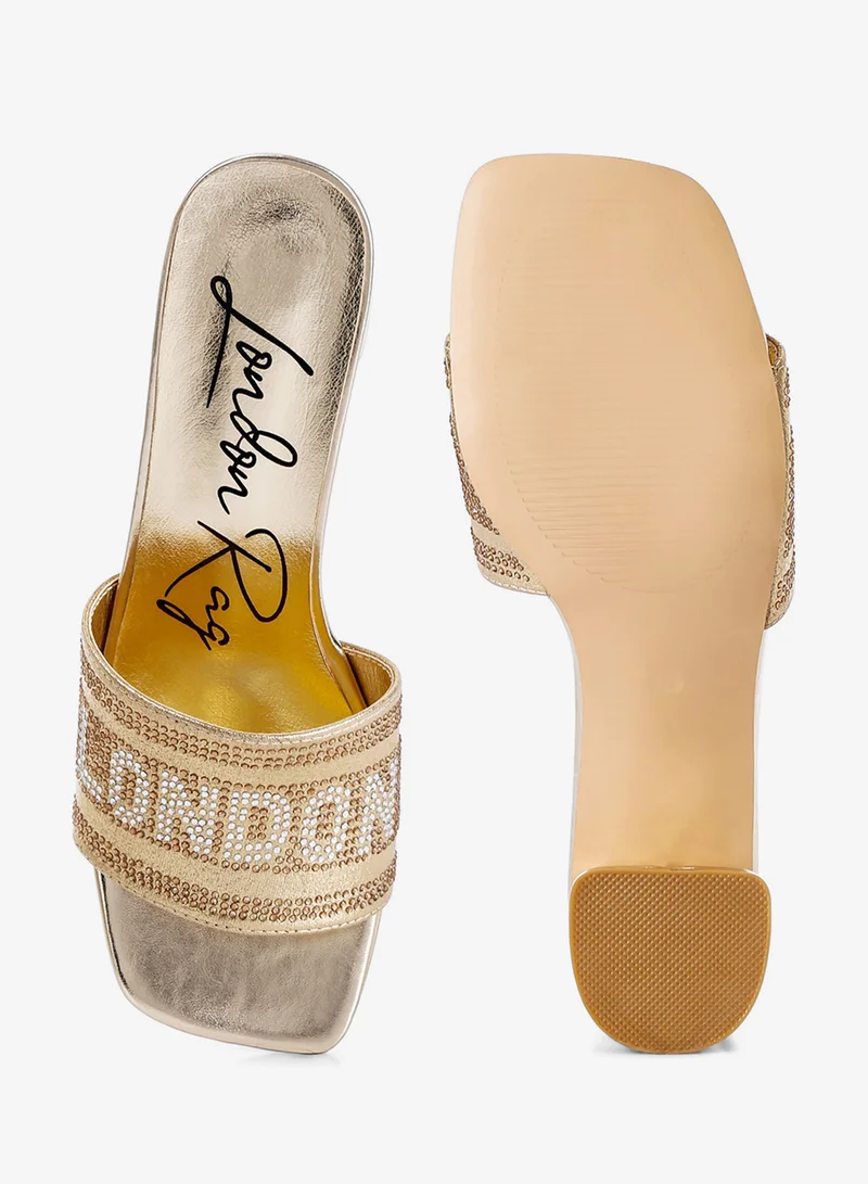 لندن راج صندل لندن مزين بأحجار الراين باللون الذهبي