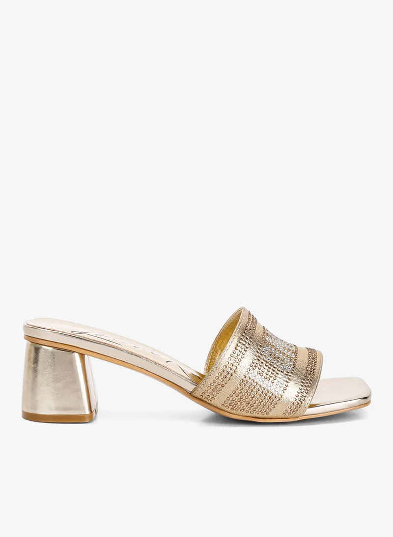 Rhinestone Embellished London Sandals in Gold