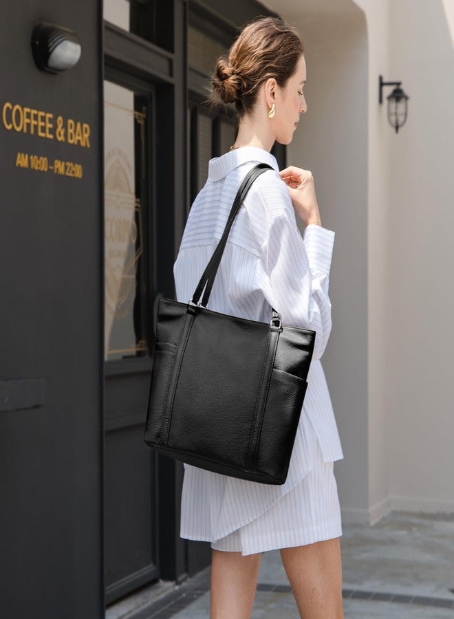 befen Black Genuine Leather Work Tote Bag for Women Leather Shoulder Totes Bags Womens Travel Purses Satchel Handbags with Compartments - Image 2
