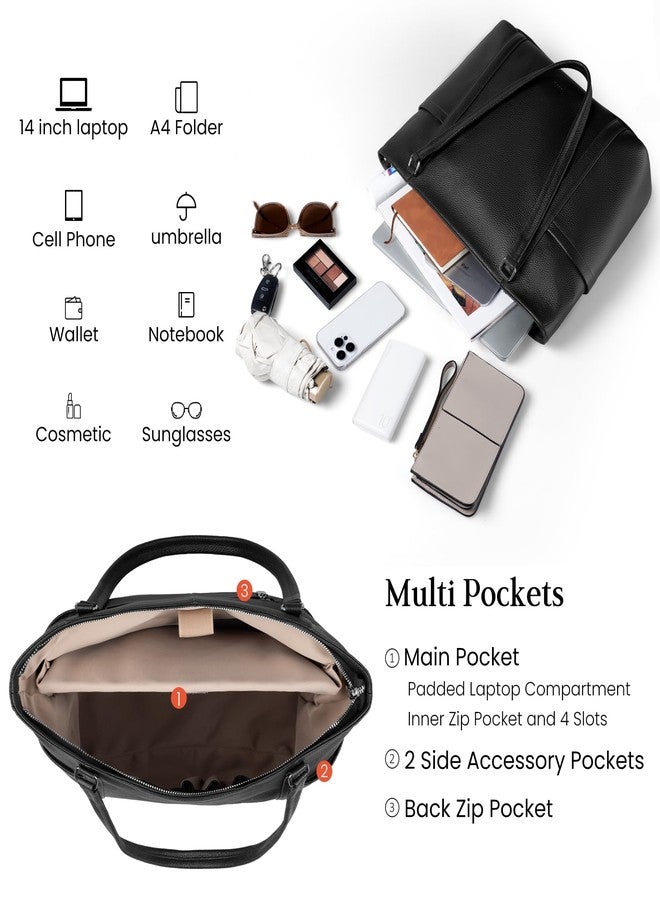 befen Black Genuine Leather Work Tote Bag for Women Leather Shoulder Totes Bags Womens Travel Purses Satchel Handbags with Compartments - Image 3