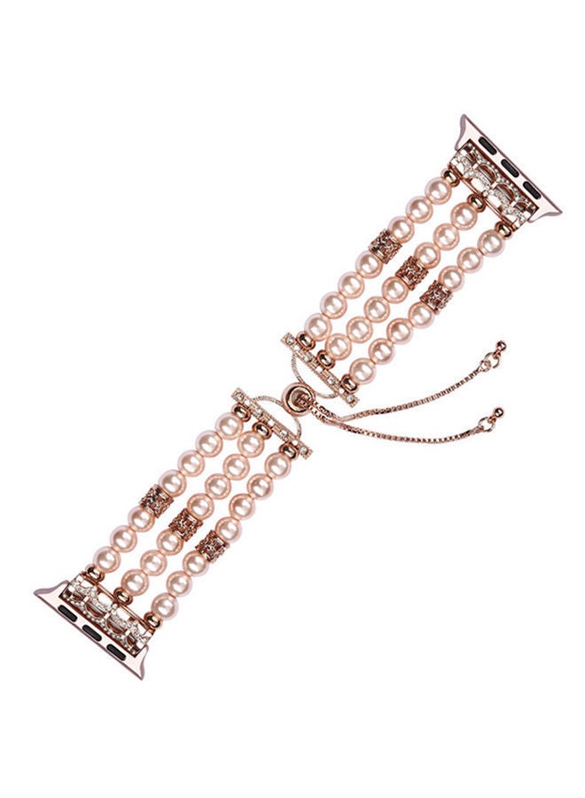 NIBEMINENT Beaded Strap Replacement Band for Apple Watch Series 1/2/3/4 42mm/44mm Rose Gold - Image 1