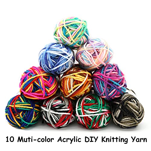 JOYTAG 10 Acrylic Yarn Skeins,Multicolor Crochet Craft for Crocheting and Knitting,with Hooks Knitting Needles Stitch Markers,Crochet Starter Kit Beginners(650 Yard/250g) - Image 2