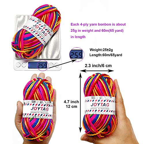 JOYTAG 10 Acrylic Yarn Skeins,Multicolor Crochet Craft for Crocheting and Knitting,with Hooks Knitting Needles Stitch Markers,Crochet Starter Kit Beginners(650 Yard/250g) - Image 3